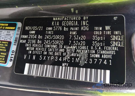 2022 Kia Telluride Ex from USA, damaged, VIN 5XYP34HC1NG237741